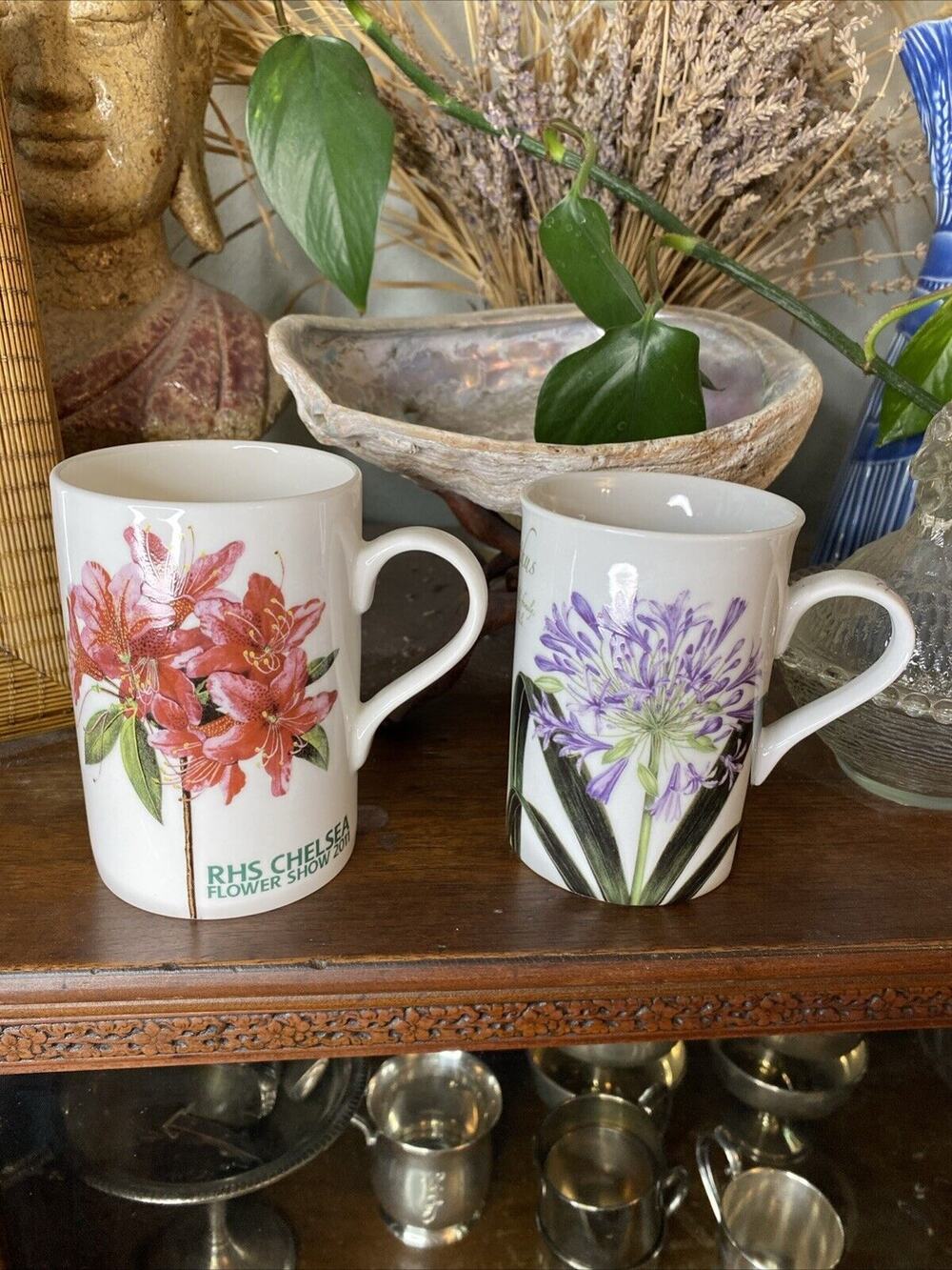 England "Agapanthus" Fine China Coffee Mug RHS Chelsea Flower Show 2011 LOT Of 2